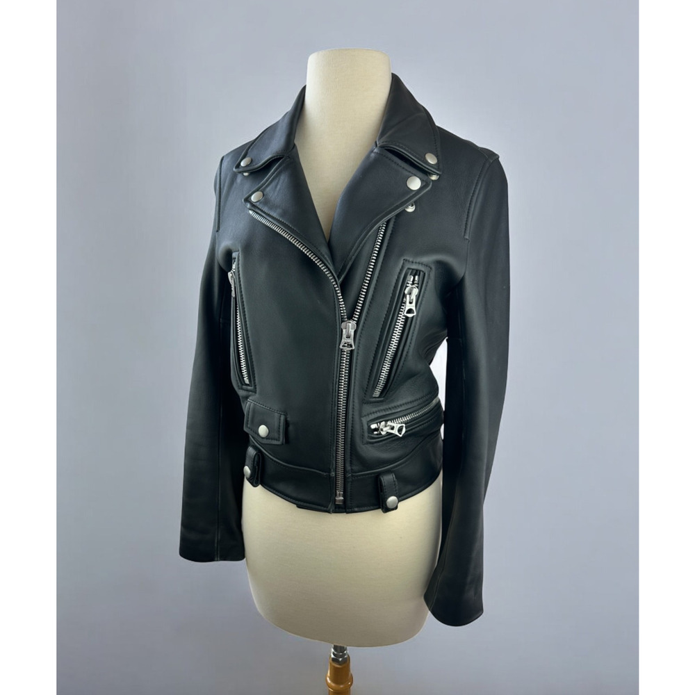 *Damaged Acne Studios Leather Biker Moto Mock Jacket Black Women’s Size 36 *Flaw - Picture 16 of 16
